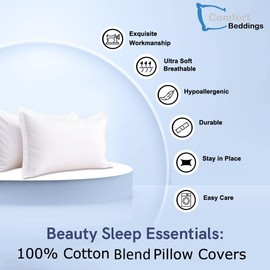 Comfort Beddings Premium Quality Pillowcases 100% Cotton Blend Oxford White Extra Large Pillow Case Pair 22" x 31"