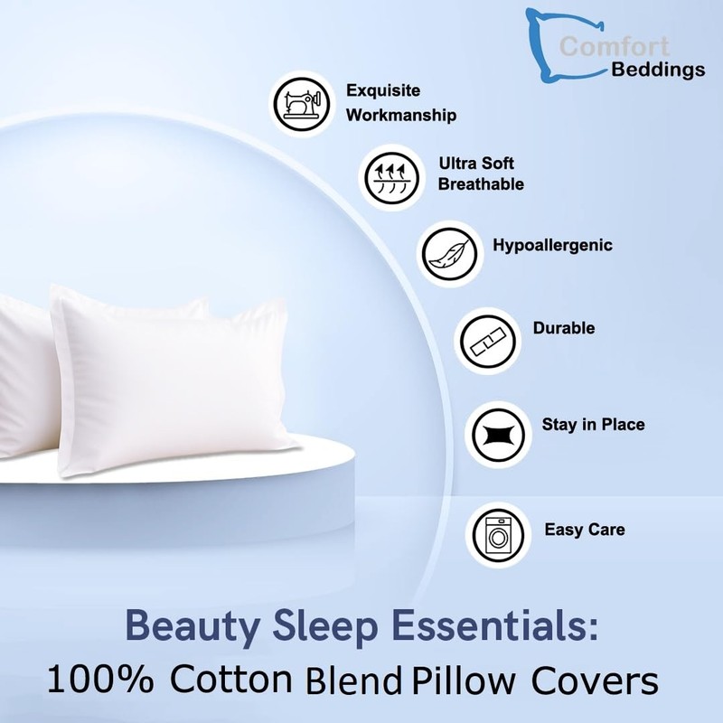 Comfort Beddings Premium Quality Pillowcases 100% Cotton Blend Oxford White