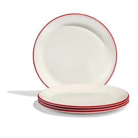 Made In Cookware - 11" Dinner Plates - Set of 4 - White With Red Rim - Porcelain - Crafted in England