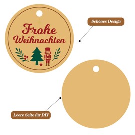 jijAcraft Merry Christmas Kraft Paper Gift Tags: 6 cm Round Gift Tags Pack of 100 Merry Christmas Paper Labels Tags with String for Christmas Tree Party Decoration