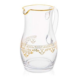 Glass Water Pitcher with Rich Gold Design on Outer- Fills 64 oz.- 9"H x 4.5"D