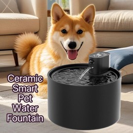 Smart Temperature Control Ceramic Pet Water Fountain Large Capacity Wireless Auto-Sensing,Self-Cleaning,Ultra Quiet 9-Level Heating 4-Stage Filtration 4000mAh Battery 60-Day Wireless Use Dishwasher Safe for Cats Dogs Classic Black