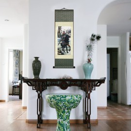 AtfArt Asian Wall Decor Beautiful Silk Scroll Painting Oriental Decor Chinese Art Wall Scroll Hanging Painting Scroll (36.2 x 12 in) (C9)