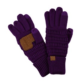 C.C Unisex Cable Knit Winter Warm Anti-Slip Touchscreen Texting Gloves, Dark Purple, One Size
