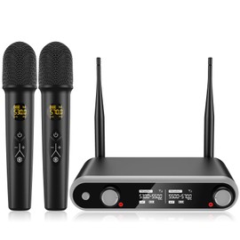 hocini Wireless Microphone System - Rechargeable Handheld Dynamic Microphones, Dual Wireless Mics, Adjustable UHF Channels, Auto Scan, 290ft Range, Microphone for Karaoke