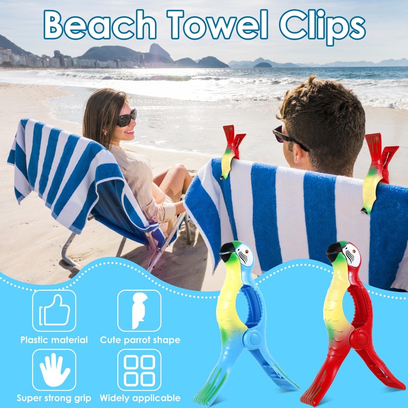 4Pcs Beach Towel Clips Cute Parrot Laundry Clip Towel Pegs