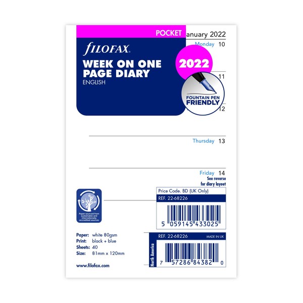 Filofax Pocket Week per Page English 2022 Diary