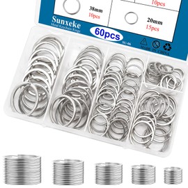 Sunxeke 60 Pcs Metal Key Chain Rings Kit, O Ring Multi-Purpose Flat Split Keychain Rings Assortment 20 mm, 25 mm, 30 mm, 35 mm, 38 mm for DIY,Car Keys,Home Car Keys,Attachments Keys Pendants