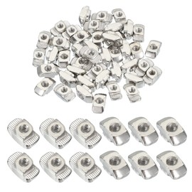 PATIKIL 4545 Series M5 t Nuts, 50pcs t Slot Nut Hammer Head Fastener Nut, Nickel Plated Carbon Steel Nut for Aluminum Profile l Silver