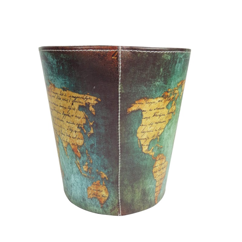 Emartbuy Fabric PU Leather Paper Pin Dustbin Retro Vintage Cool
