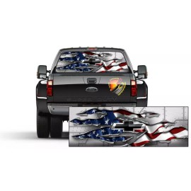 American Flag Ripped Metal   Patriotic Rear Window Graphic Perforated Decal