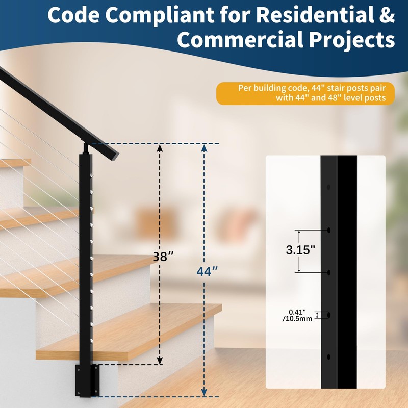 Gyykzz Side Mount Cable Railing Post 42" (Post Body 47.6"),