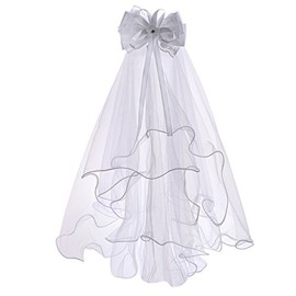 Colorful House Flower Girls White First Communion Veil Headband with Bow (60cm/24 inch, Lace Bowknot)