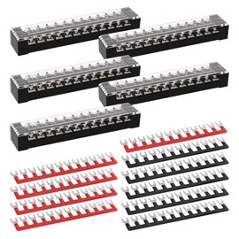 APIELE 15A Screw Terminal Block 12 Position Dual Row Covered Pre-Insulated Terminal Barrier Strips (5PCS 12P+10PCS Wiring Strips)