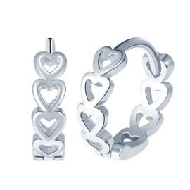 Yumilok Women's Earrings Hollow Heart Hoop Earrings Small 925 Sterling Silver Hoop Earrings for Women, Silver