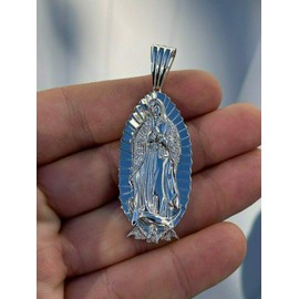 HarlemBling Solid 925 Sterling Silver - Men's Virgin Mary Pendant - Iced Nuestra Señora de Guadalupe