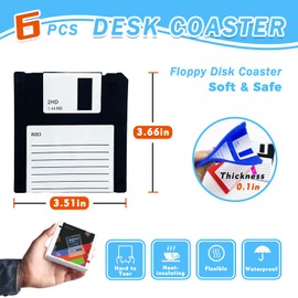 HYSENE 6 Pcs Floppy Disk Coasters for Drinks, Retro 90s Nostalgia Gifts, Silicone Funny Coasters for Adults, Unique Office Desk Decor, Creative Geek Home Accessories