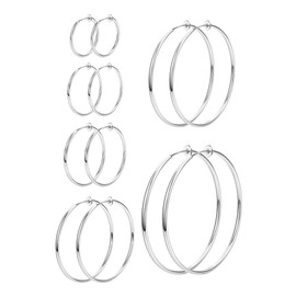 MILACOLATO Non Pierced Hoop Earrings For Women Clip On Hoop Earrings Silver Gold Rose Gold Spring Hoop Earrings Set Small To Big Hoop Fake Earrings Jewellery 20-60cm 6S