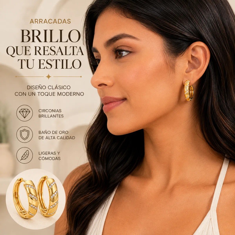 Arracadas Huggie Circonia Oro Laminado Espiral Elegante