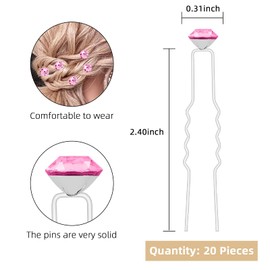 ZOOEASS 20 Pack (Pink) Rhinestone Hair Pins Crystal Hair Clips for Bridal Wedding Women Hair Jewelry Accessories, with Clear Container