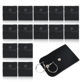 HUIANER 20PCS Velvet Jewelry Pouches with Snap Button, Small Microfiber Velvet Jewelry Bag for Storing Ring Bracelets Necklaces Earring(Black)