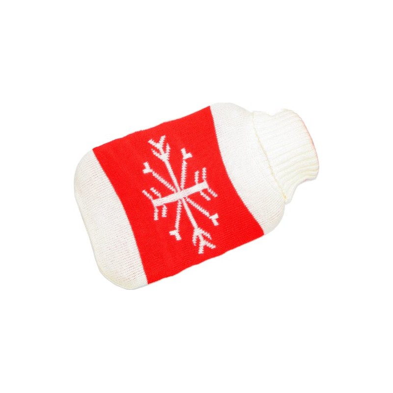 Hot Water Bottle with Cover 2 Litres Snowflake Design Red