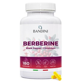 Bandini® Berberine 500mg Pure high Dosage | 180 Vegan Capsules - Pure Berberin HCl from Berberis Aristata 97% + Chromium and Black Pepper | Maximum Absorption