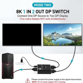 Comphic 8K DisplayPort Switch 2 in 1 Out/ 1 in 2 Out Display Port DP Switch Supports 8K30Hz 4K120Hz for PC Monitor Laptop Etc