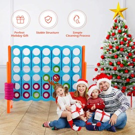 COSTWAY Jumbo 4-to-Score Giant Game Set with Storage Carrying Bag, 4 in A Row for Kids and Adults, Game Set with 42 Jumbo Rings & Quick-Release Slider, Perfect for Family Game