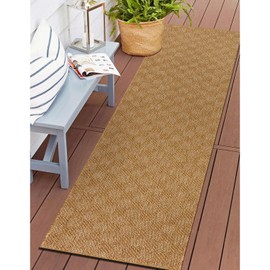 Rugshop Natural Easy Jute Reversible Indoor Outdoor Runner Rug – Cube Geometric Pattern, Weather-Resistant Low-Pile Flatweave Carpet for Patio, Deck, Porch & Entryway 2' x 7' Natural