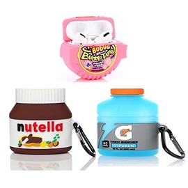(3Pack) Case for Airpods Pro, BGAANM Cartoon Silicone Case Protective Cover with Cute Funny Skin Design, with Keychain (Nutella+G+Bubble)