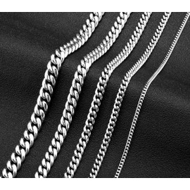 OneChance Women's Men's Curb Chain Cuban Chain Necklace, 4/5/6/8/10/12 mm Width, 40/50/60/70/80 cm Length, Stainless Steel, Cuban Link Chain Men's Hip Hop Chain, Stainless Steel