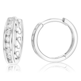 Vir Jewels 1/3 cttw Diamond Hoop Earrings .925 Sterling Silver 16 Stones Dangle 1/2 Inch