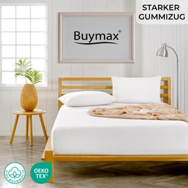 Buymax® Topper Fitted Sheet, 100% Jersey Cotton Bed Sheet for Box Spring Bed, for Mattresses Up to 12 cm High, 160 x 200 cm, White