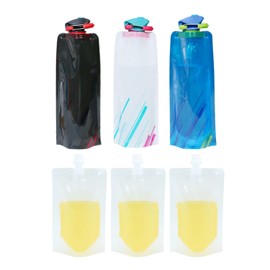 Pack of 3 700 ml Foldable Water Bottles, Portable Outdoor Drinking Bag for Hiking, Travel, Cycling, Fitness, Unisex, Reusable, with 3 Pieces Clear Hydration Bags