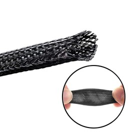 MGI SpeedWare Expandable Non-Split PET Braided Cable Sleeve, High-Temperature Black Loom for Automotive Harness and Chew-Resistant Home Office Wire Management, 25ft Length (1.5")