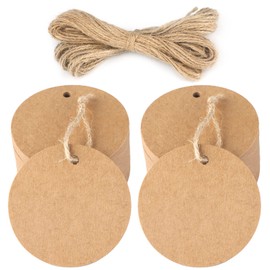 Pack of 200 Round Gift Tags Kraft Paper Labels 5.5 cm with Jute String 30 m for Crafts, Wedding, Christmas, Gift Wrapping (Brown)
