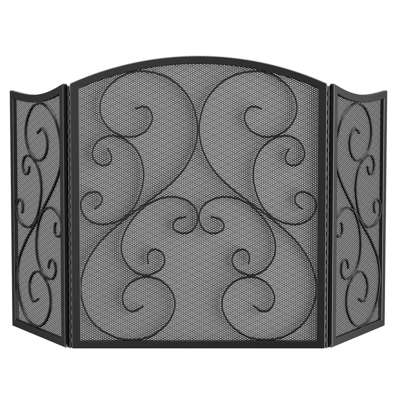 Fire Beauty Fireplace Screen 3 Panel Wrought Iron Metal 48"(L)
