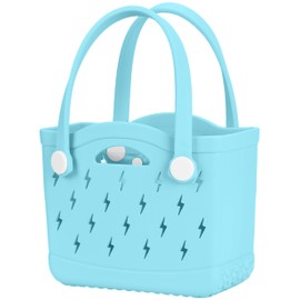 MONSOCIO Rubber Beach Tote Bag, Waterproof Modern Design Double Handle, Small Travel Pool Swim EVA Bags (Light Blue)