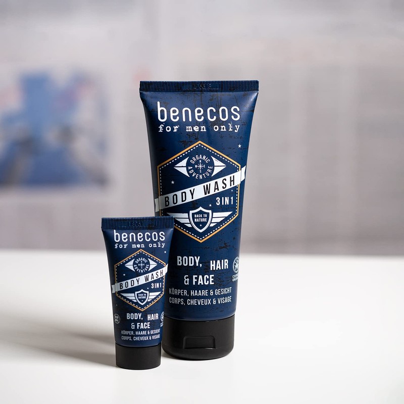 benecos Organic Cosmetics 3-in-1 Shower Gel for Body, Beard Hair