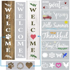 24 plantillas de bienvenida grandes para pintar sobre madera, letrero de bienvenida vertical para decoración de porche delantero, plantillas de Navidad reutilizables de granja y plantillas de dibujo