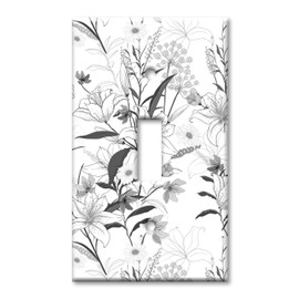 Art Plates 1 Gang Toggle Wall Plate - Grayscale Floral Line Art