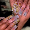Curved Press on Nails Long Fake Nails with 5D Gold