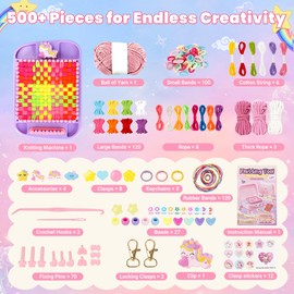 SUGORER 500+ PCS Weaving Loom Kit, 6-in-1 Weaving Loom for Kids & Friendship Bracelet Making Kit for Girls, Potholder Loom Knitting Kits Toys, Art and Crafts Kits for Kids Age 6-12