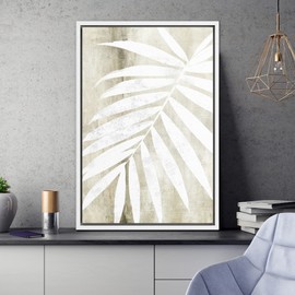 SIGNWIN Framed Canvas Print Wall Art Grunge Palm Leaf Silhouette Nature Wilderness Digital Art Modern Art Decorative Minimal Rustic Colorful Zen for Living Room, Bedroom, Office - 16"x24" White