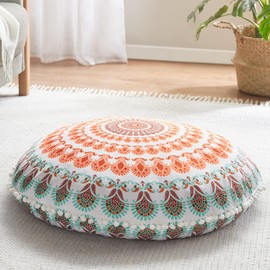 Codi Codi Meditation Floor Pillow, Round Large Pillows Seating for Adults, Bohemian Mandala Circle Cushion for Outdoor Fireplace Yoga Living Room, 32 Inch, Memory Foam Added, Coral