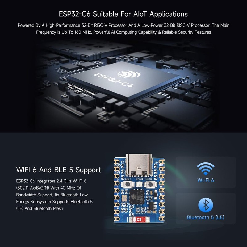 Waveshare ESP32-C6-Zero (2 PCS), ESP32-C6 Mini Development Board, Based on