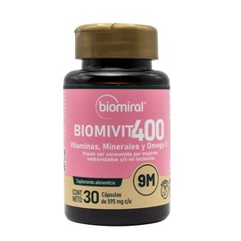 Biomiral Biomivit-400 Multivitamínico Mujer - Vitamina C, B12, Ácido Fólico, Omega 3, Hierro - 30 Cápsulas - Suplemento Bienestar Femenino - Libre de 