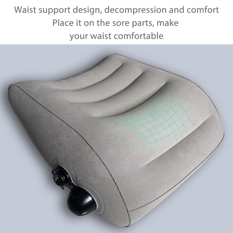 Inflatable Lumbar Waist Pillow PVC and Flocking Press Gray Inflation