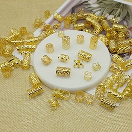 100 PCS Gold Dreadlock Locs Accessories for Hair, Hair Jewelry for Braids Hair Rings for Women and Girls, Adjustable Cuffs Braiding Hair Rings Decorat